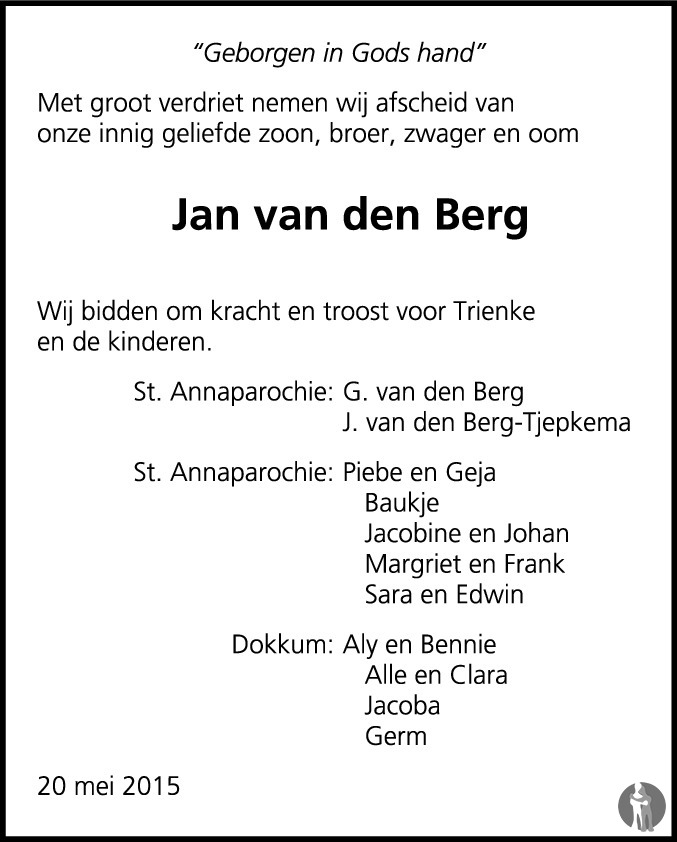 Jan van den Berg 20-05-2015 overlijdensbericht en condoleances ...