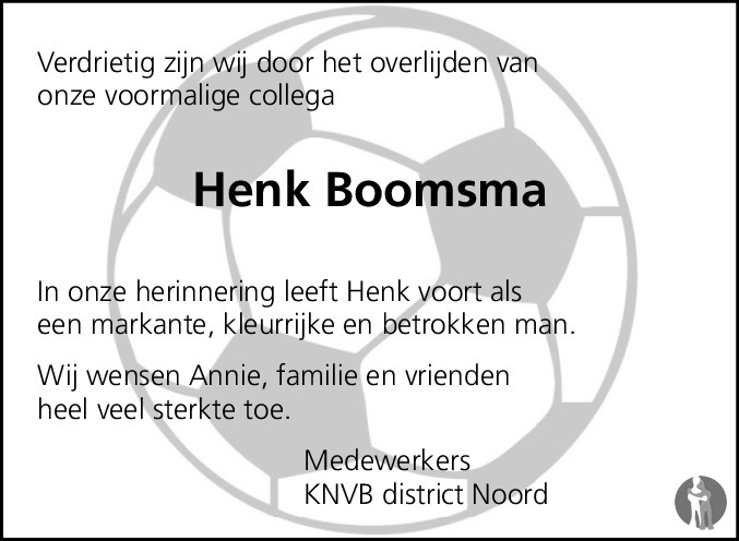 Overlijdensbericht van Henk Boomsma in Leeuwarder Courant