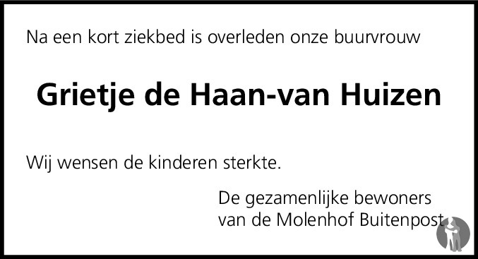 Grietje De Haan Van Huizen 27 10 2015 Overlijdensbericht En