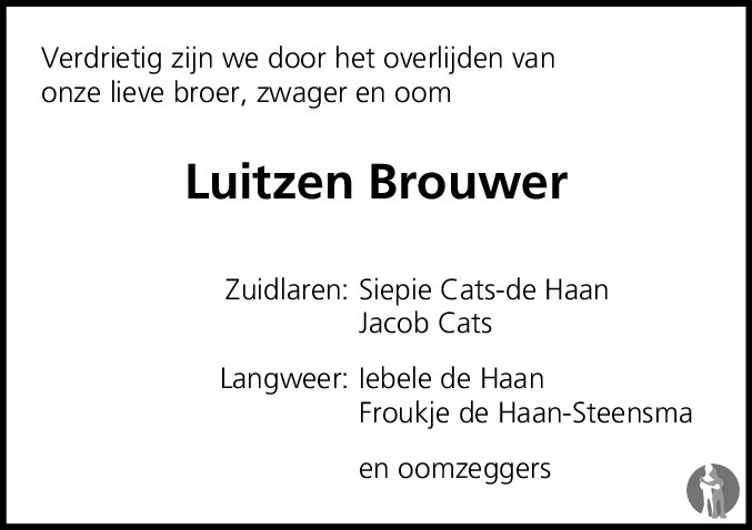 Luitzen Jan (Luitzen) Brouwer 26102015 overlijdensbericht en