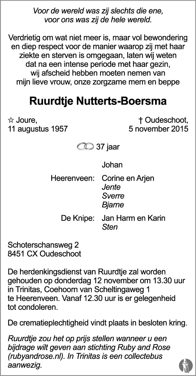 Ruurdtje Nutterts - Boersma 05-11-2015 overlijdensbericht en ...