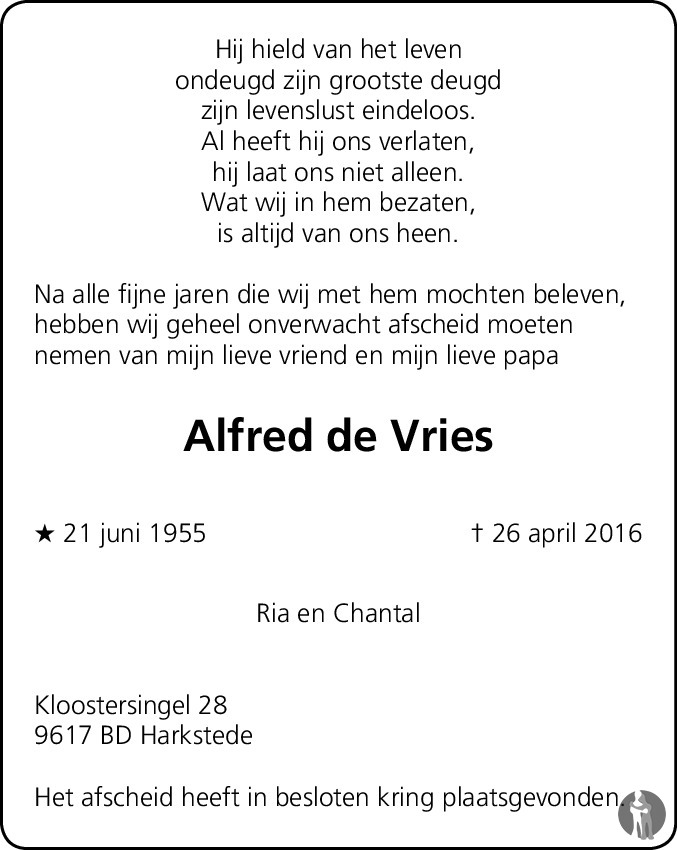 Alfred de Vries 26042016 overlijdensbericht en condoleances
