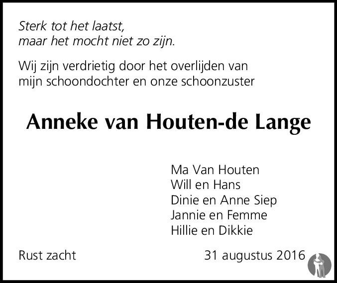 Attje Annie Anneke Van Houten De Lange Overlijdensbericht En Condoleances