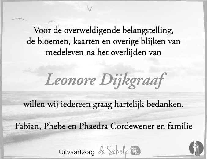 Leonore Corina Dijkgraaf 26072016 overlijdensbericht en condoleances