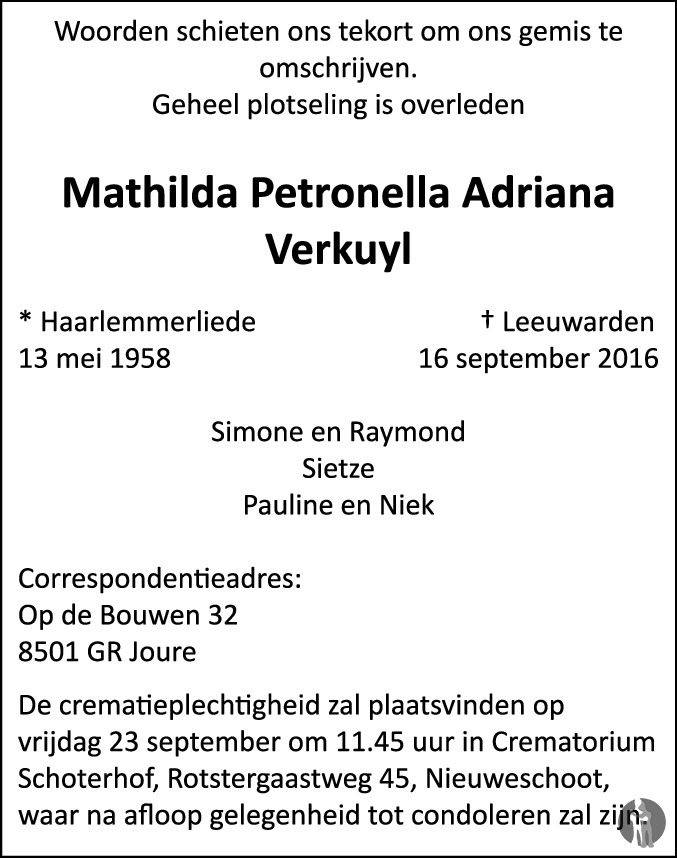Mathilda Petronella Adriana Verkuyl 16092016 overlijdensbericht