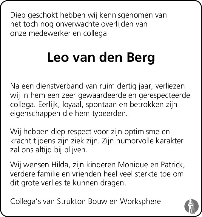 Leo van den Berg 02102016 overlijdensbericht