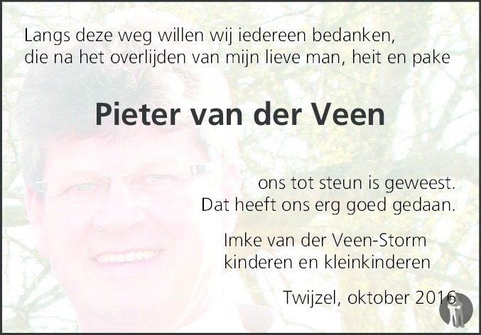 Pieter Van Der Veen 23 08 2016 Overlijdensbericht En Condoleances