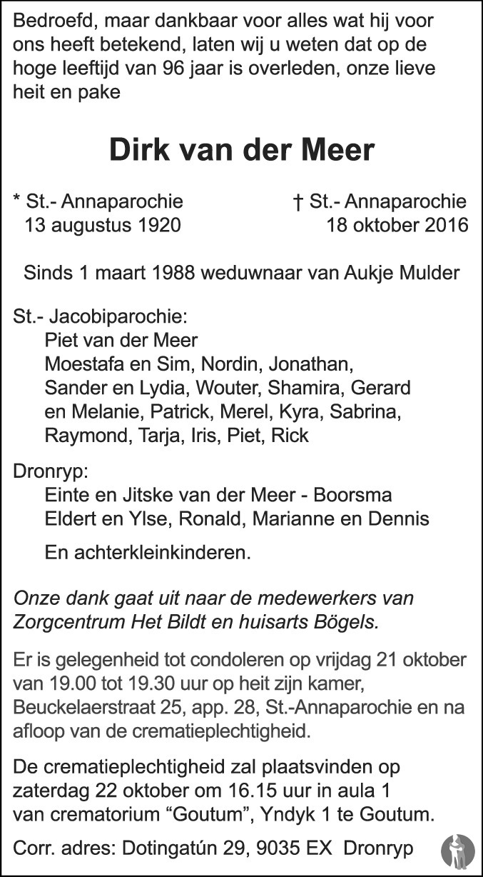 Dirk van der Meer 18102016 overlijdensbericht