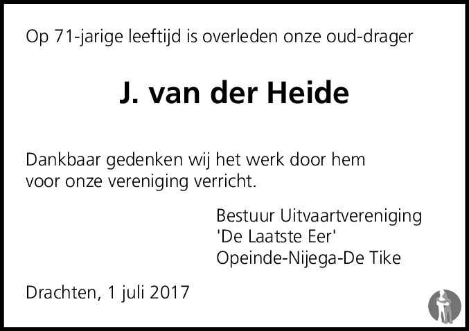 Jan van der Heide 01-07-2017 overlijdensbericht en condoleances