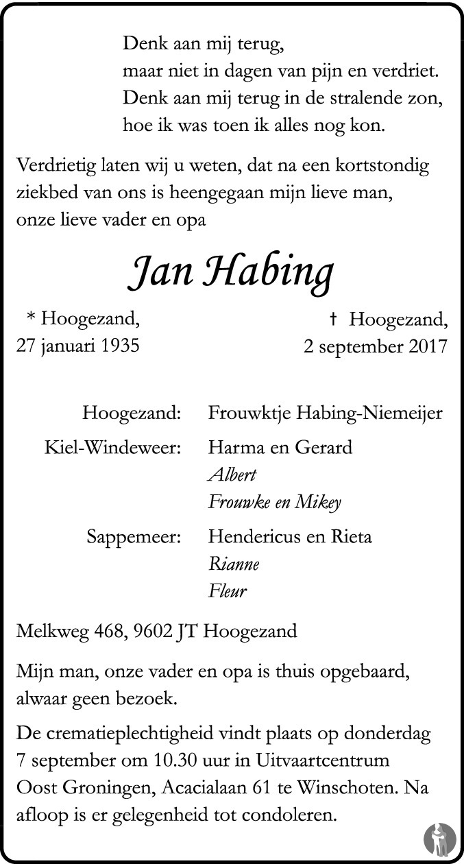 Jan Habing 02092017 overlijdensbericht en condoleances Mensenlinq.nl