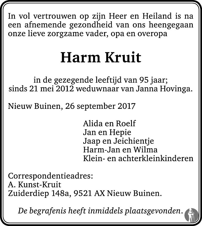 Harm Kruit 26092017 overlijdensbericht en condoleances Mensenlinq.nl