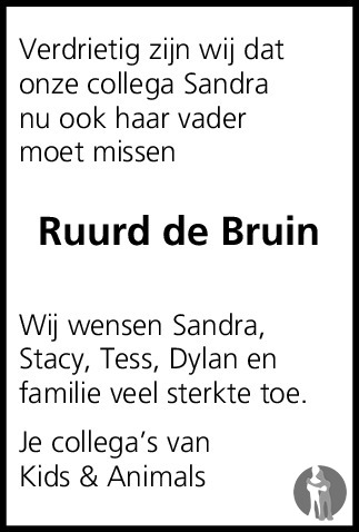 Overlijdensbericht van Ruurd de Bruin in Leeuwarder Courant