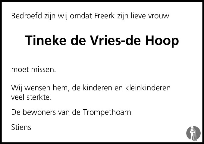 Tineke De Vries - De Hoop ✝ 29-12-2017 Overlijdensbericht En Condoleances -  Mensenlinq.Nl