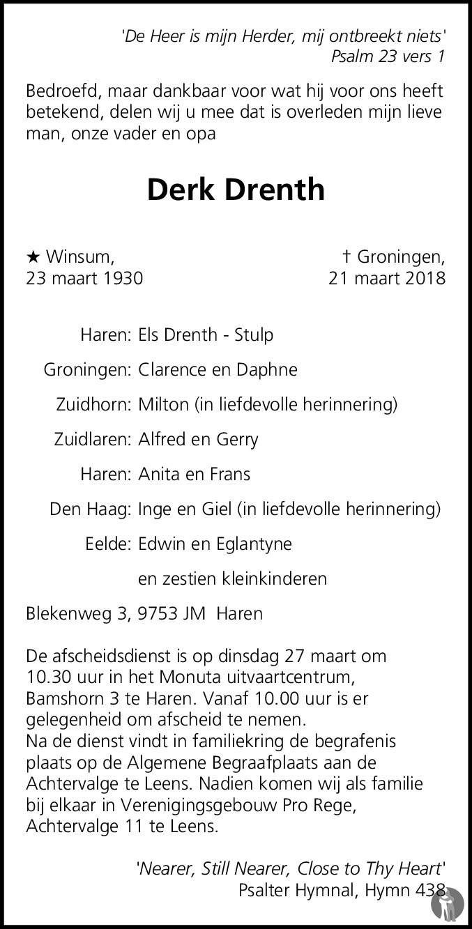 Derk Drenth 21032018 overlijdensbericht en condoleances Mensenlinq.nl