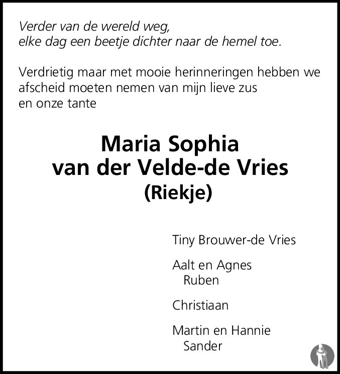 Maria Sophia Van Der Velde De Vries Overlijdensbericht En My Xxx Hot Girl