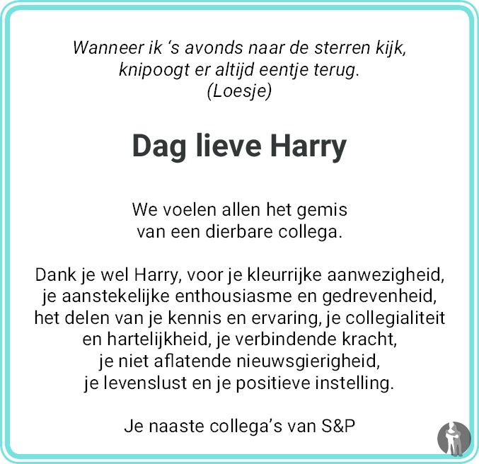 Overlijdensbericht van Harry Nienhuis in Dagblad van het Noorden