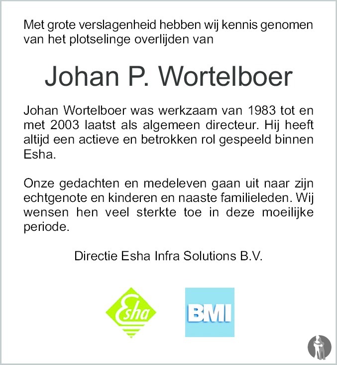 Overlijdensbericht van Johannes Petrus Wortelboer in Dagblad van het Noorden
