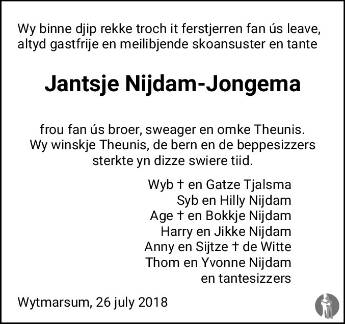 nek Afleiden verzameling Jantsje Nijdam - Jongema ✝ 26-07-2018 overlijdensbericht en condoleances -  Mensenlinq.nl