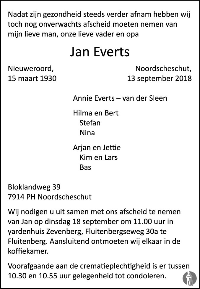 Jan Everts 13092018 overlijdensbericht en condoleances Mensenlinq.nl