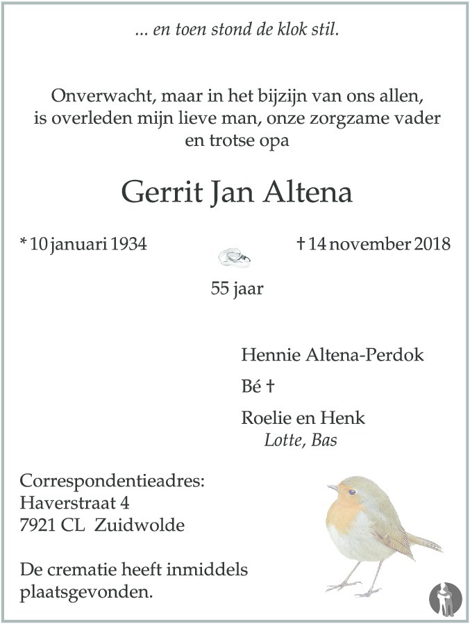 Gerrit Jan Altena Overlijdensbericht En Condoleances Mensenlinq Nl