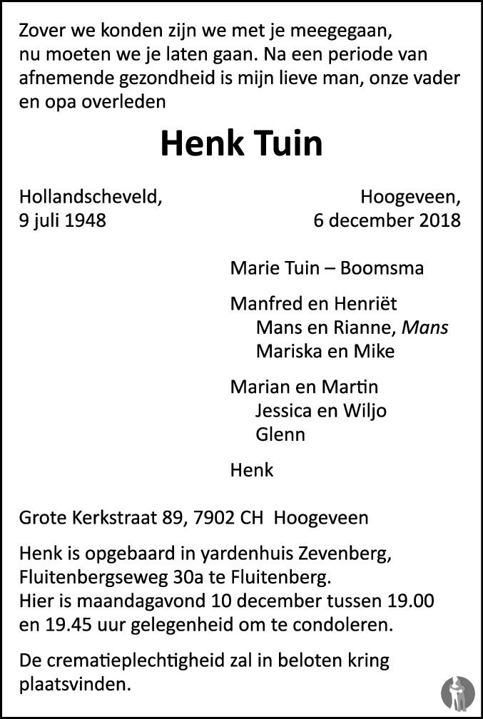 Henk Tuin 06122018 overlijdensbericht en condoleances Mensenlinq.nl