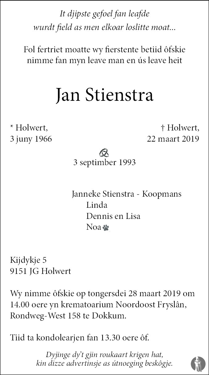 Jan Stienstra 22032019 overlijdensbericht en condoleances Mensenlinq.nl