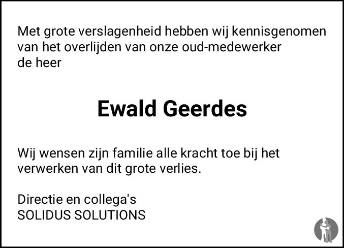 Overlijdensbericht van Ewald Geerdes in Streekblad/Pekelder Streekblad