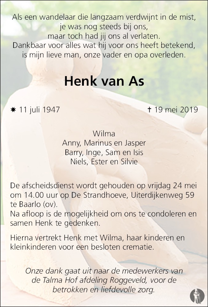 Henk van As 19052019 overlijdensbericht en condoleances Mensenlinq.nl