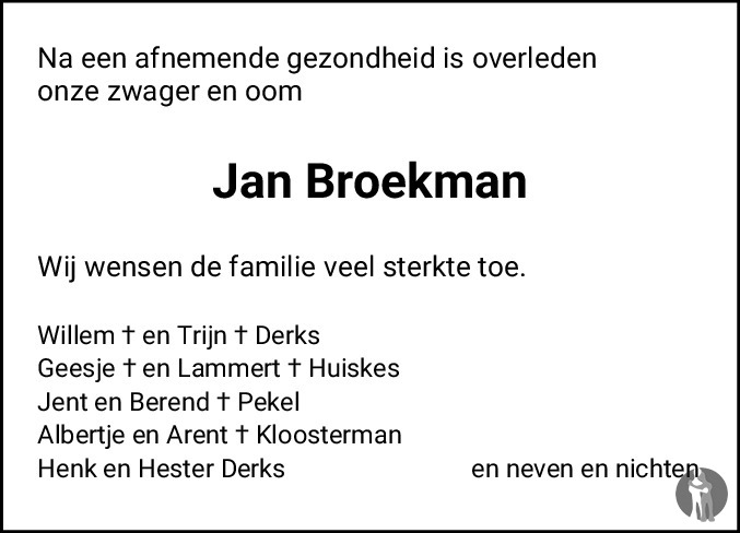 Jan Broekman 28052019 overlijdensbericht en condoleances Mensenlinq.nl