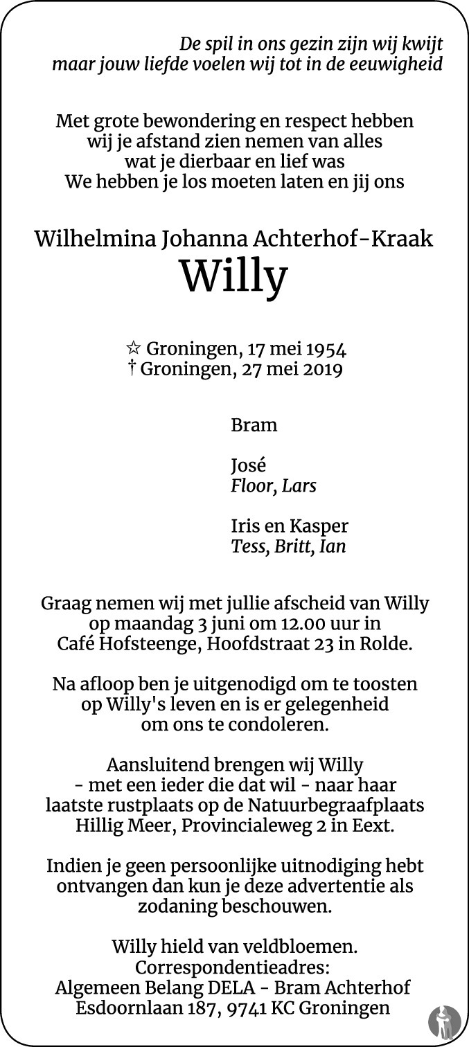 Wilhelmina Johanna (Willy) Achterhof Kraak 27052019