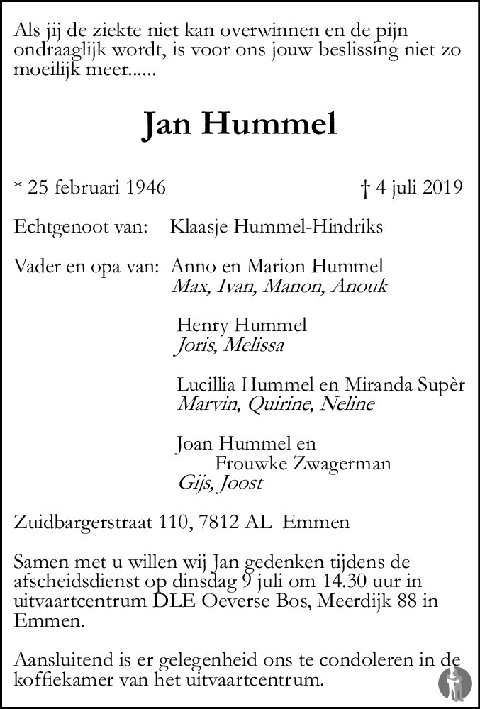 Hummel ✝ overlijdensbericht en condoleances - Mensenlinq.nl