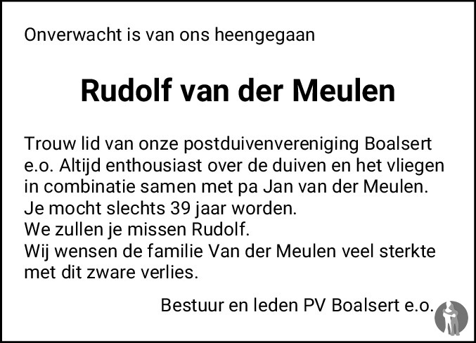 Rudolf Jan van der Meulen 29-07-2019 overlijdensbericht en condoleances