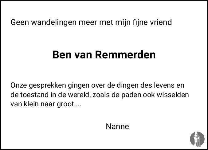 Overlijdensbericht van Ben van Remmerden in Leeuwarder Courant