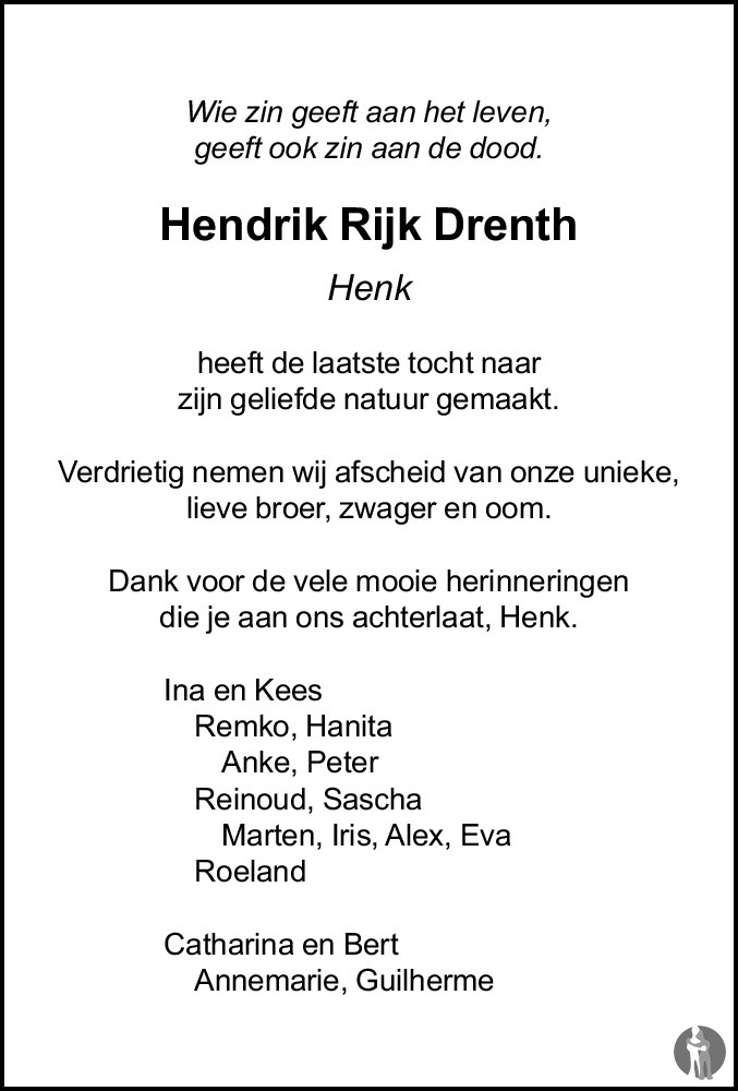 Henk Rijk Drenth 25032020 overlijdensbericht en condoleances Mensenlinq.nl