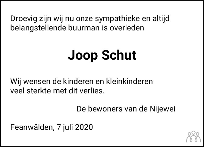 Joop Schut 07 07 2020 Overlijdensbericht En Condoleances Mensenlinq Nl