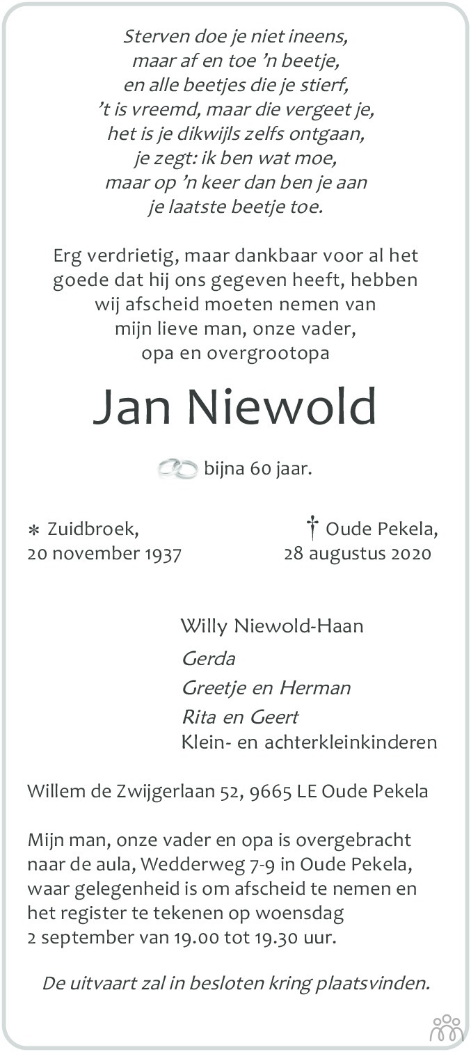 Jan Niewold 28082020 overlijdensbericht en condoleances Mensenlinq.nl