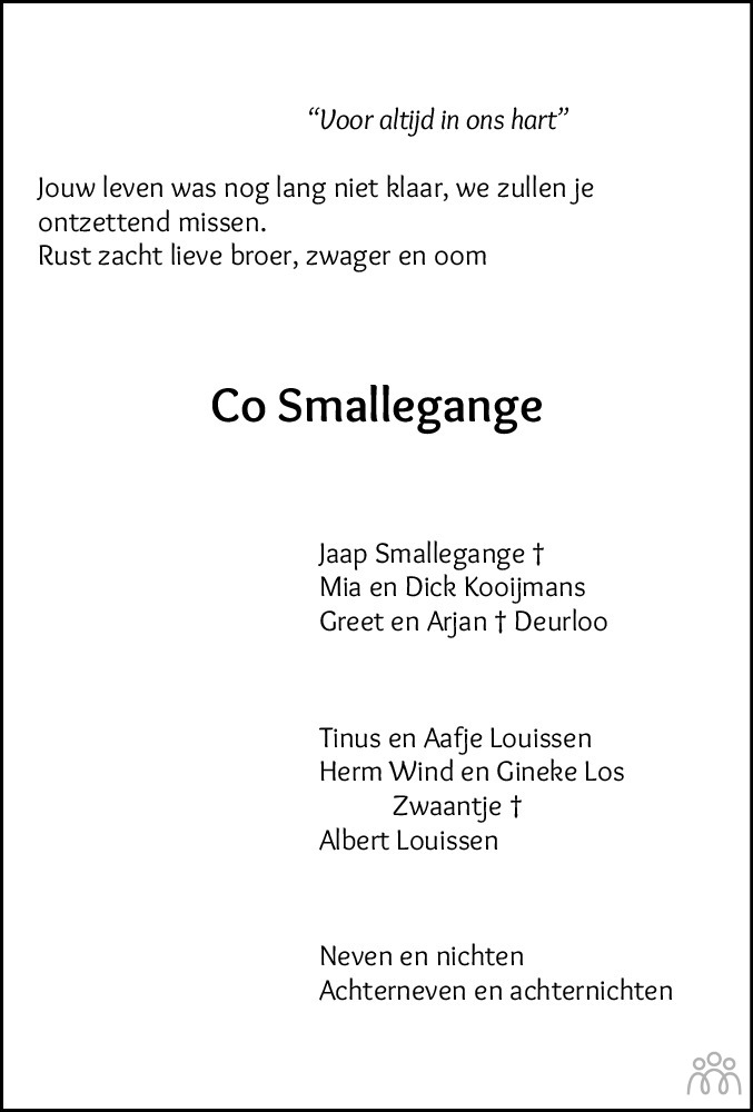 Jacobus Adriaan (Co) Smallegange 28092020 overlijdensbericht en
