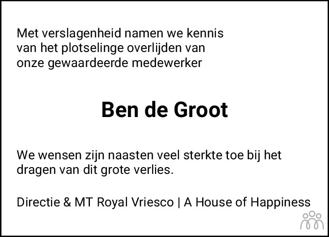 Ben de Groot 07-11-2020 overlijdensbericht en condoleances - Mensenlinq.nl