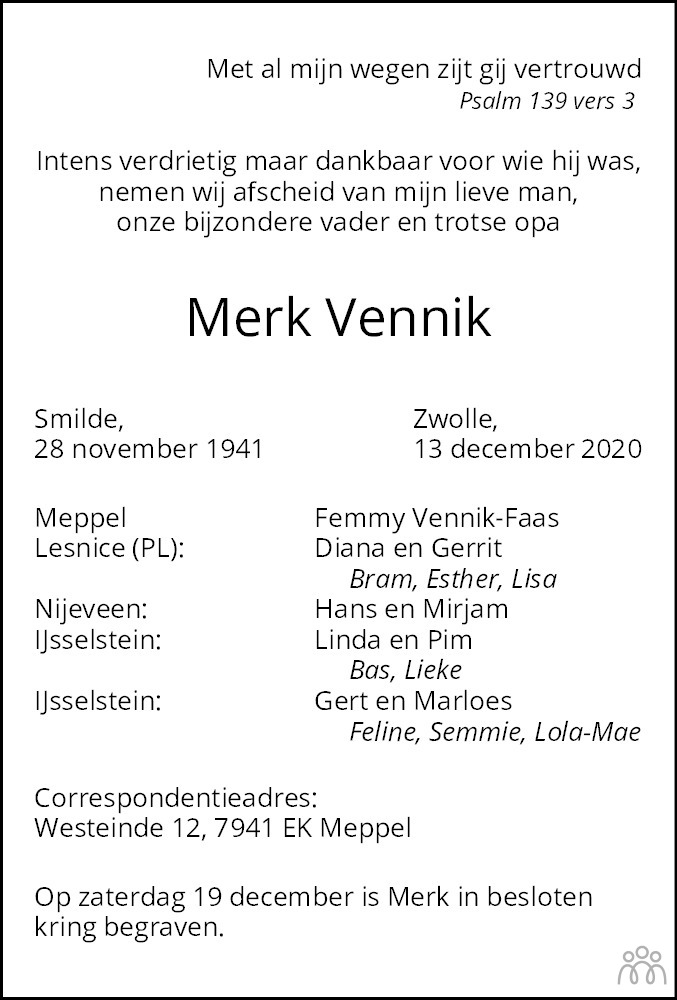 Vennik ✝ 13-12-2020 overlijdensbericht en condoleances - Mensenlinq.nl
