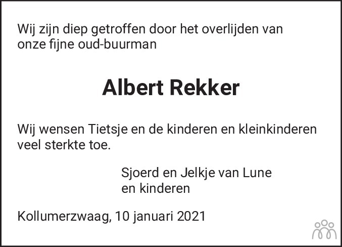 Overlijdensbericht van Albert Rekker in Dokkum Kollum Combinatie