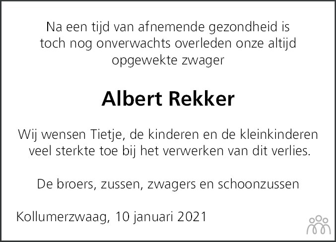 Overlijdensbericht van Albert Rekker in Leeuwarder Courant