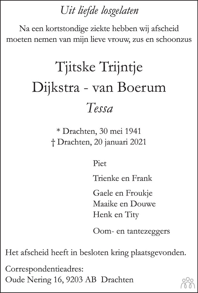 Tjitske Trijntje Tessa Dijkstra Van Boerum 20 01 2021