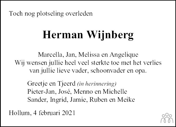 Overlijdensbericht van Herman Wijnberg in Leeuwarder Courant