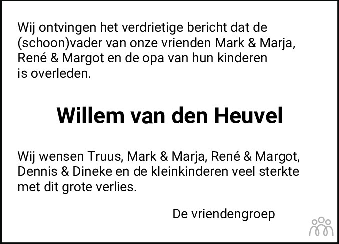 Willem van den Heuvel 29-07-2021 overlijdensbericht en condoleances