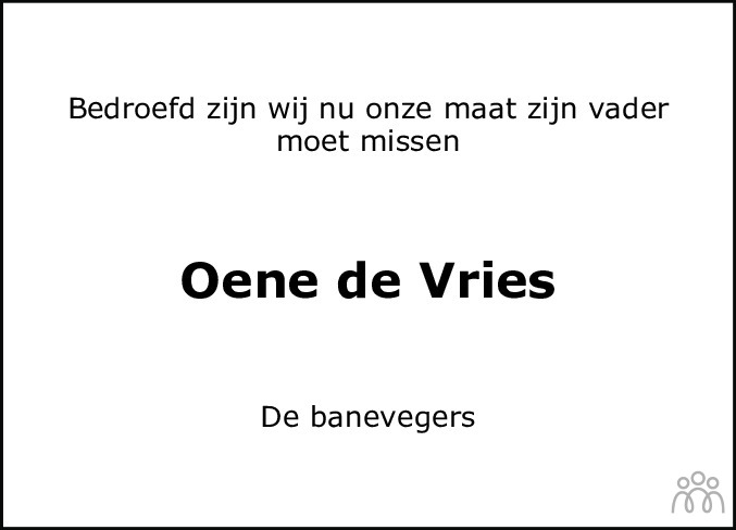 Overlijdensbericht van Oene de Vries in Leeuwarder Courant