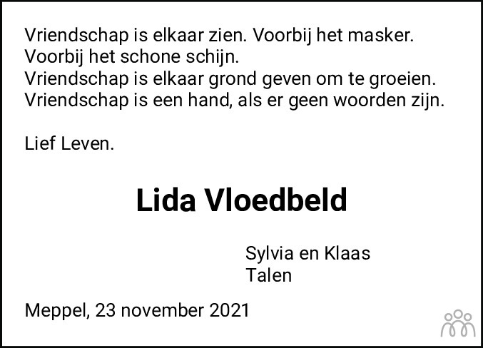 Overlijdensbericht van Alida Vloedbeld-Dingsté in Meppeler Courant