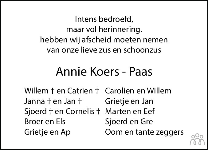 Overlijdensbericht van Annie Koers-Paas in Emmen Nu