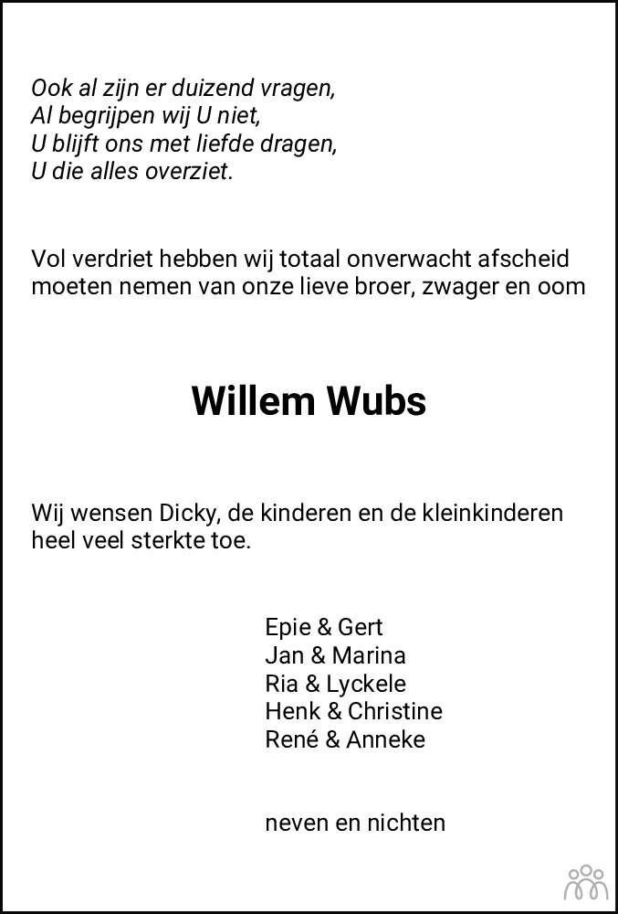 Willem Wubs Overlijdensbericht En Condoleances Mensenlinq Nl