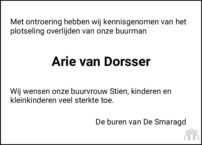 Overlijdensbericht van Arie van Dorsser in Flevopost Dronten