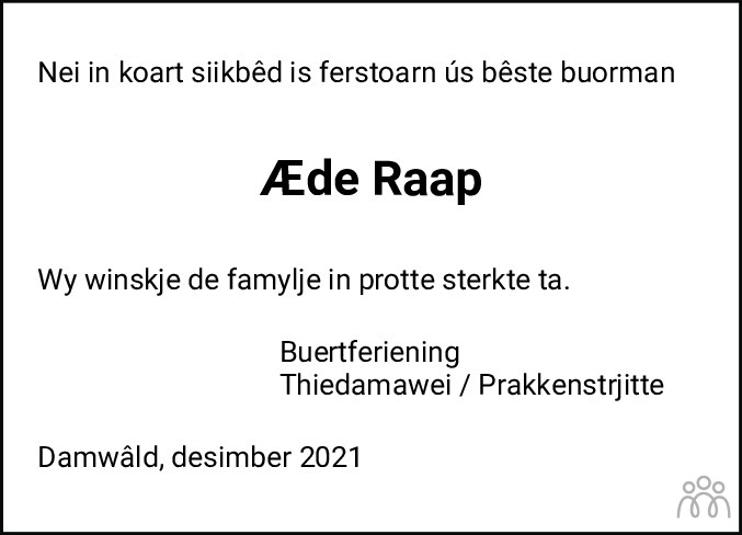 Overlijdensbericht van Æde Raap in Dockumer Courant